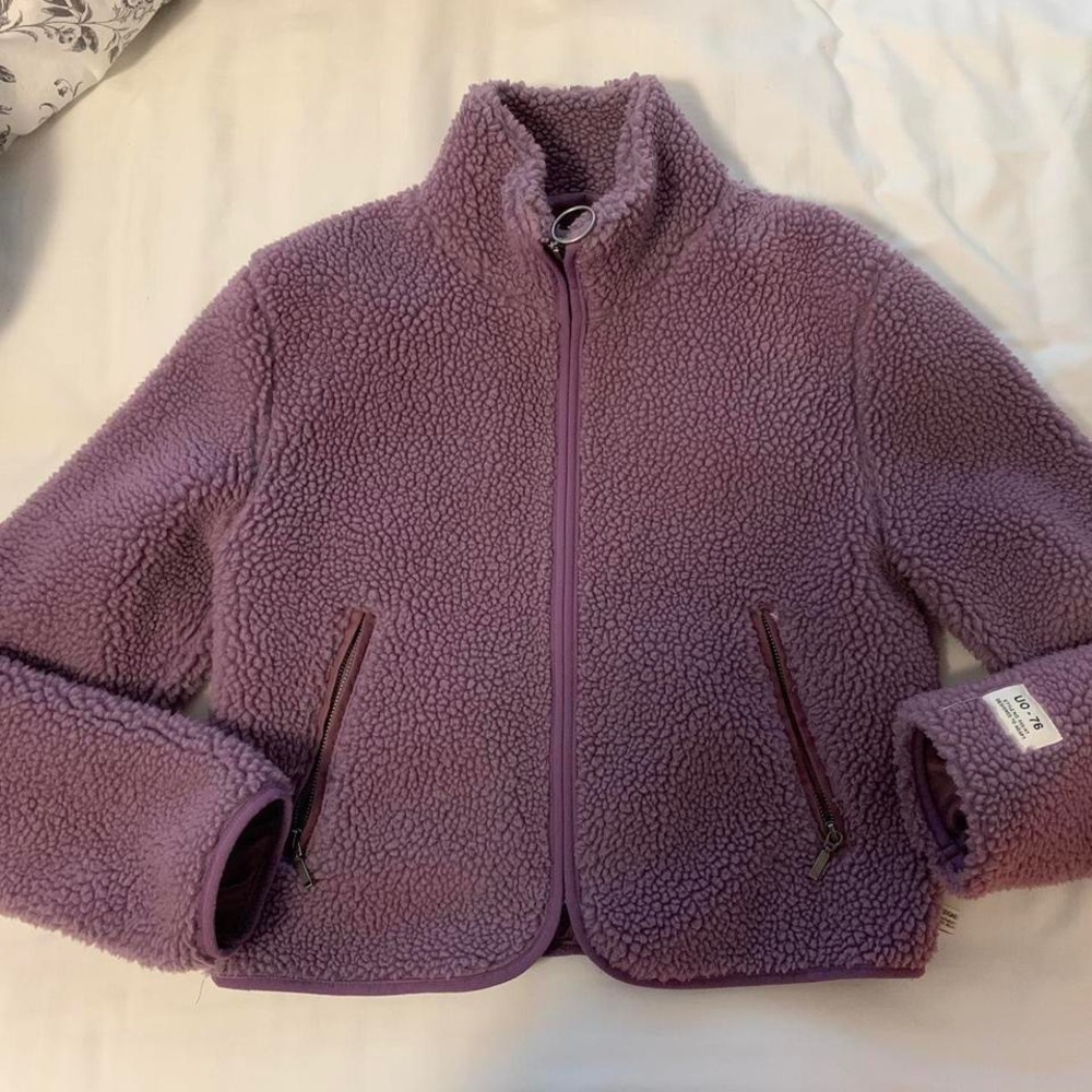 urban outfitters lilac/purple teddy/sherpa cropped jacket • size xs - Picture 1 of 4